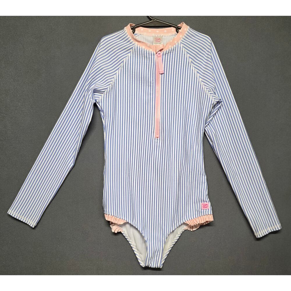 Rufflebutts Rashguard Swimsuit Size 12 L9ng Sleeve Seersucker One Piece
